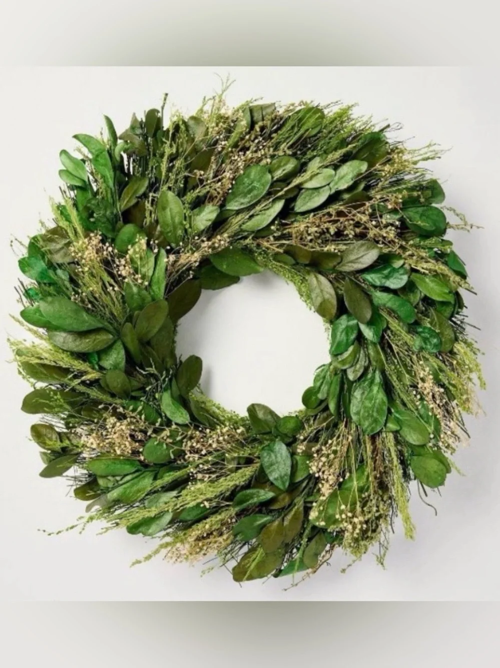 Hearth and Hand 21” Preserved Mixed Leaf & Grass Spring Wreath NIB